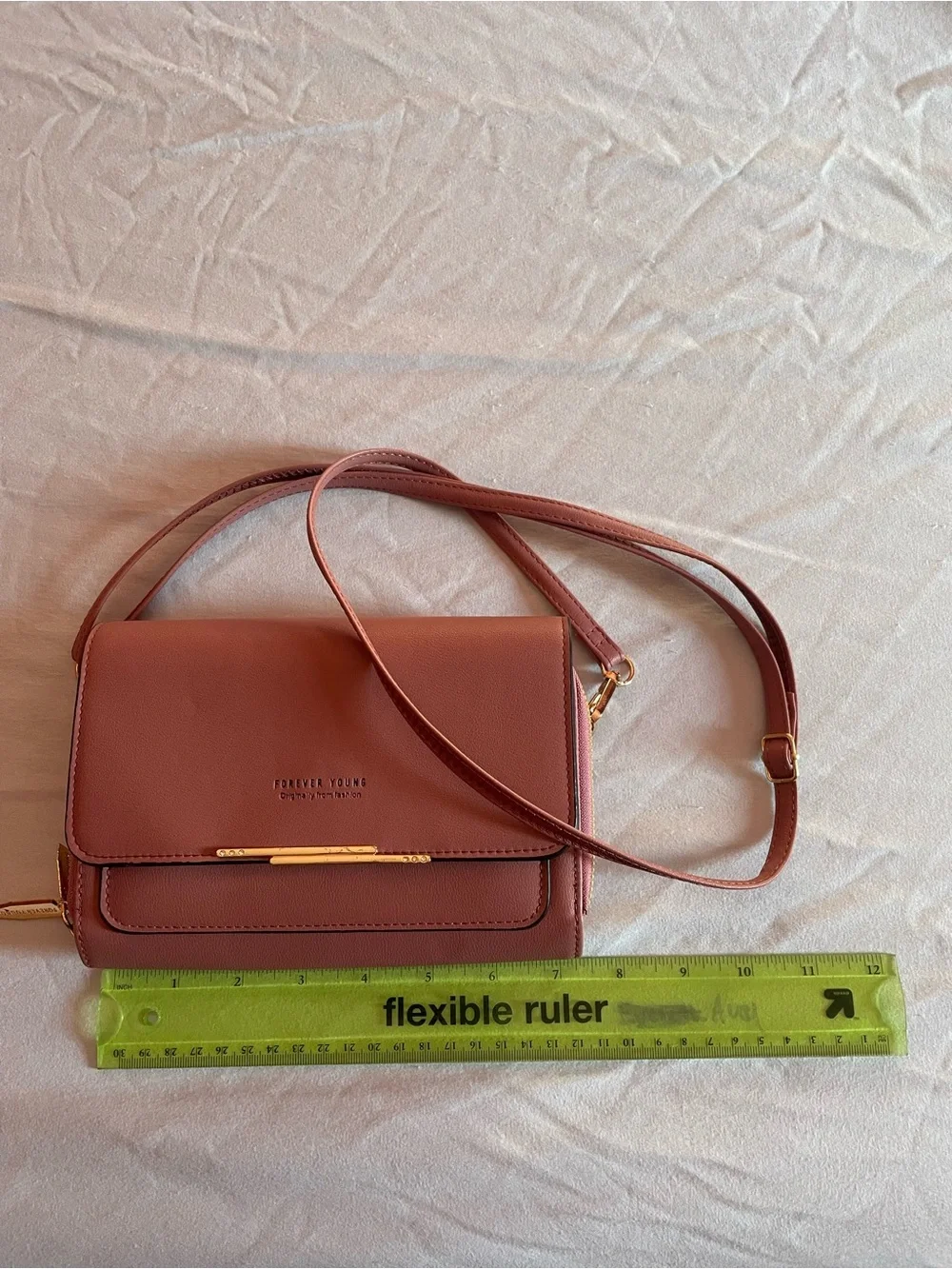 Forever Young Dusty Rose Crossbody Bag with Gold Bar